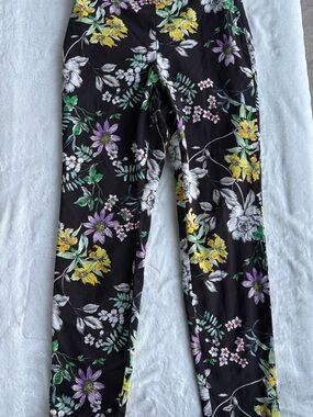H&M Black Floral Cropped Pants with Yellow, Purple & Green